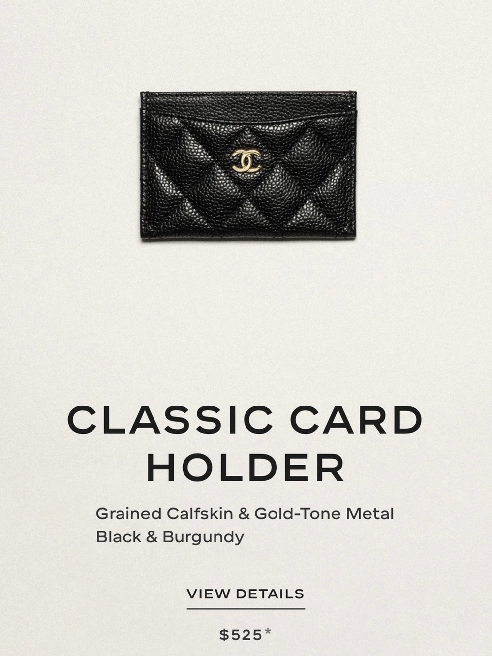 CHANEL Black Quilted Card & Cardholder with Gold CC